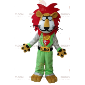 Traje de mascote Leo the Lion BIGGYMONKEY™ com óculos e juba