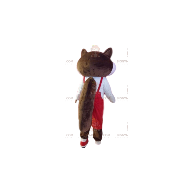 BIGGYMONKEY™ Μασκότ στολή καφέ και λευκός σκίουρος με κόκκινες
