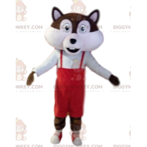 BIGGYMONKEY™ Μασκότ στολή καφέ και λευκός σκίουρος με κόκκινες