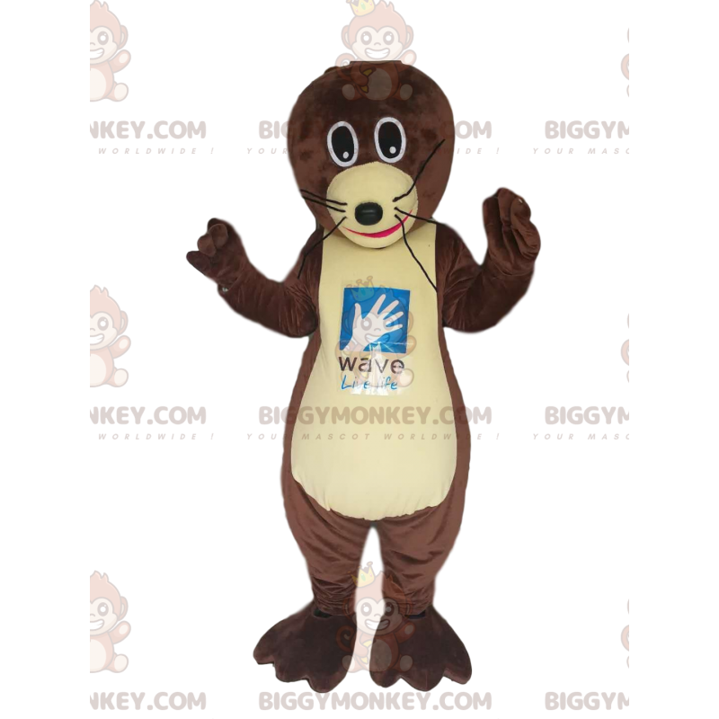 Traje de mascote BIGGYMONKEY™ de lontra marrom com grandes