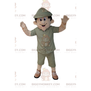 BIGGYMONKEY™ mascottekostuum kaki safari-outfit voor heren -