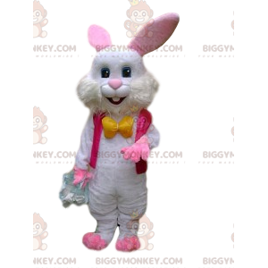 Fantasia de mascote de coelho branco BIGGYMONKEY™ com jaqueta