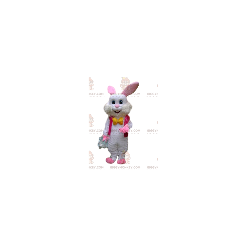 Hvid kanin BIGGYMONKEY™ maskotkostume med fuchsiajakke og gul