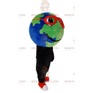 Kostým maskota Earth BIGGYMONKEY™ s červenými brýlemi a krásným