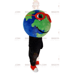 Traje de mascote Earth BIGGYMONKEY™ com óculos vermelhos e um