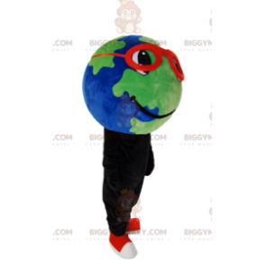 Earth BIGGYMONKEY™ mascot costume with red glasses and a