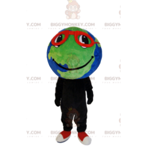 Earth BIGGYMONKEY™ mascot costume with red glasses and a