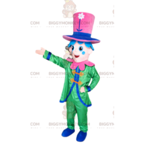 Smiling Character BIGGYMONKEY™ Mascot Costume with Green Suit