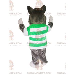 BIGGYMONKEY™ Grauwolf-Maskottchen-Kostüm mit grün-weiß
