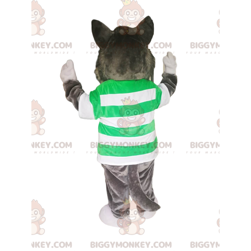 BIGGYMONKEY™ grijze wolf mascottekostuum met groen en wit