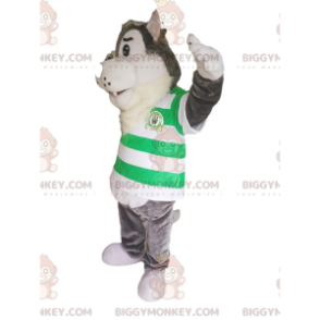 BIGGYMONKEY™ grijze wolf mascottekostuum met groen en wit