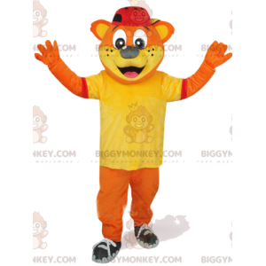 Orange Bear BIGGYMONKEY™ Mascot Costume with Yellow T-Shirt and