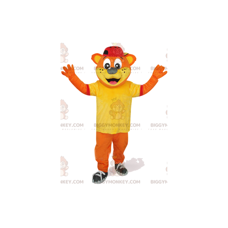 Costume da mascotte BIGGYMONKEY™ con orso arancione con t-shirt