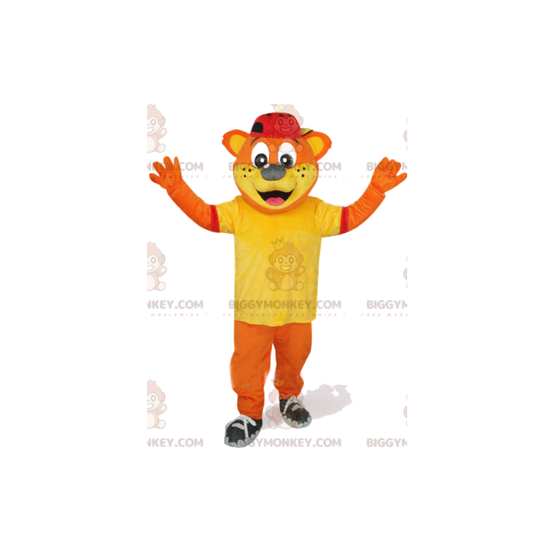 Orange Bär BIGGYMONKEY™ Maskottchen-Kostüm mit gelbem T-Shirt