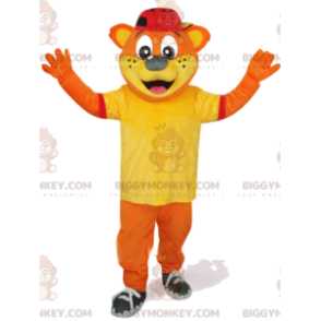 Orange Bear BIGGYMONKEY™ Mascot Costume with Yellow T-Shirt and