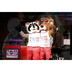 2 BIGGYMONKEY™-maskotti ruskea koira ja kolmivärinen pesukarhu