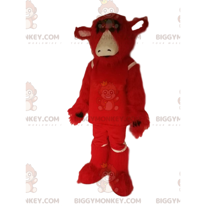 Costume da mascotte BIGGYMONKEY™ da mucca rossa con uno sguardo