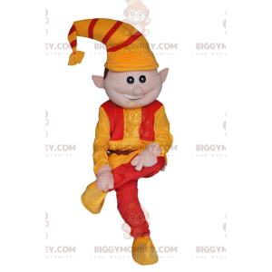 BIGGYMONKEY™ Maskotdräkt Rolig tomte med orange och röd hatt -