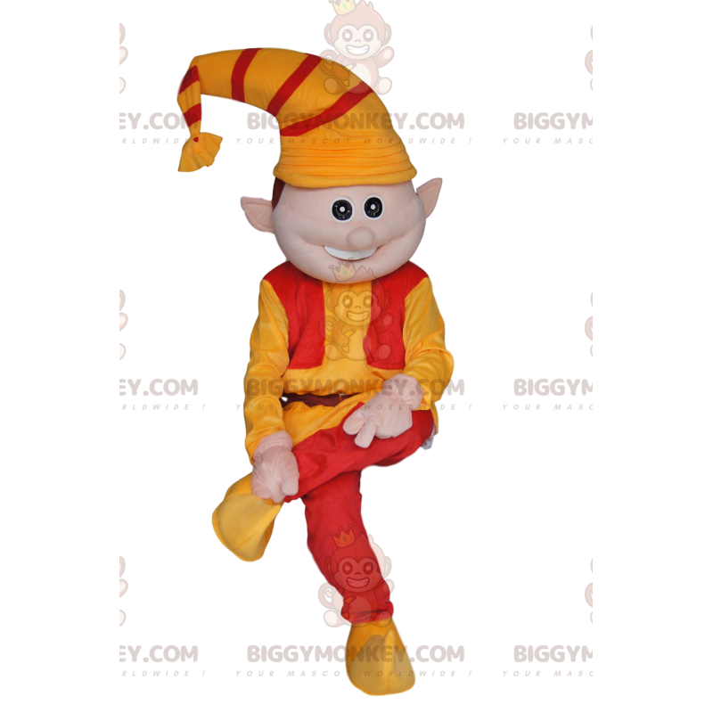 BIGGYMONKEY™ Maskotdräkt Rolig tomte med orange och röd hatt -