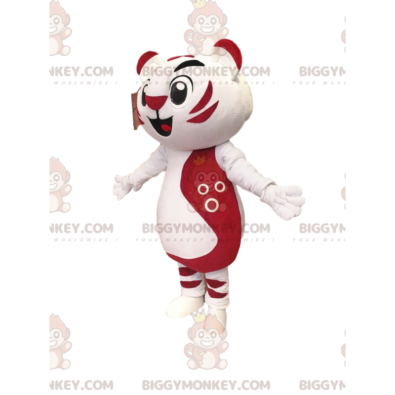 Costume de mascotte BIGGYMONKEY™ de lionceau blanc et fushia. -