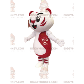 Traje de mascote de filhote de leão branco e fúcsia