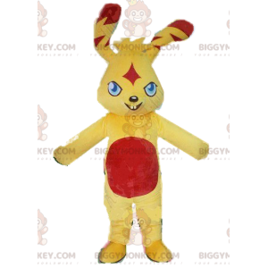 Costume de mascotte BIGGYMONKEY™ de petit lapin jaune et rouge