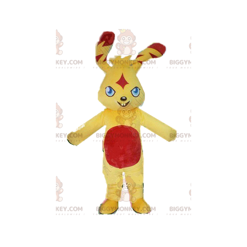 Traje de mascote BIGGYMONKEY™ coelhinho amarelo e vermelho com