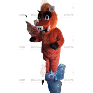 Traje de mascote de javali marrom BIGGYMONKEY™ com lindo brasão