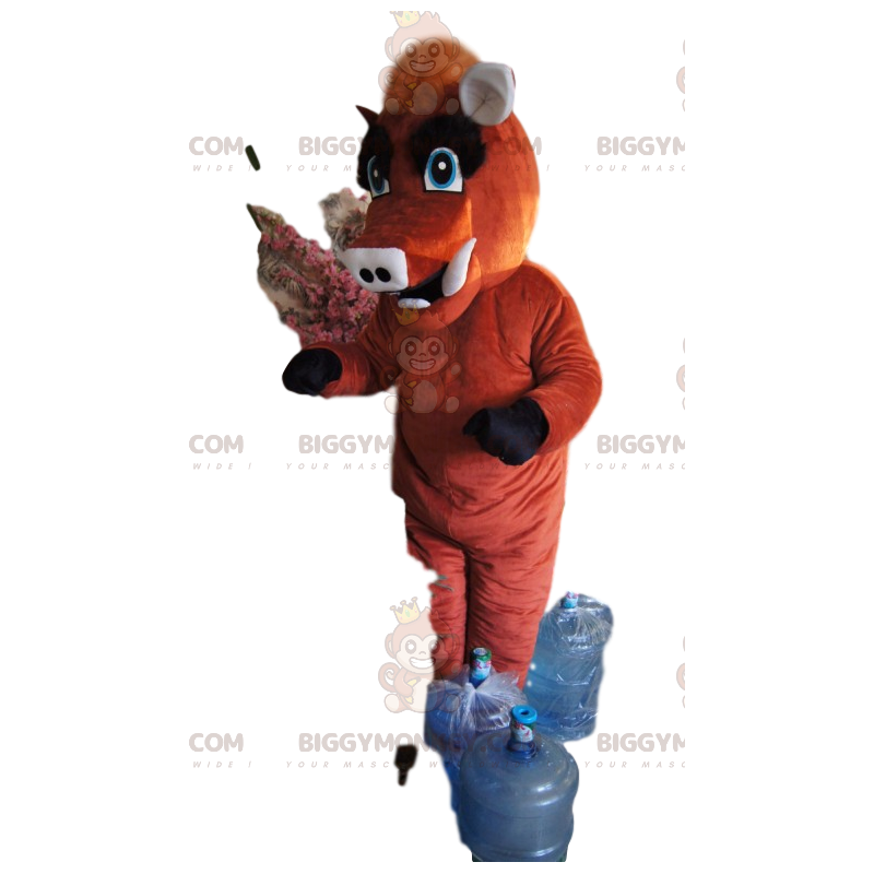 Traje de mascote de javali marrom BIGGYMONKEY™ com lindo brasão