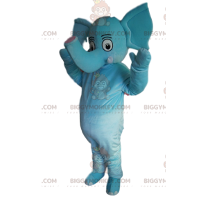 Blauer Elefant BIGGYMONKEY™ Maskottchenkostüm mit süßem Rüssel