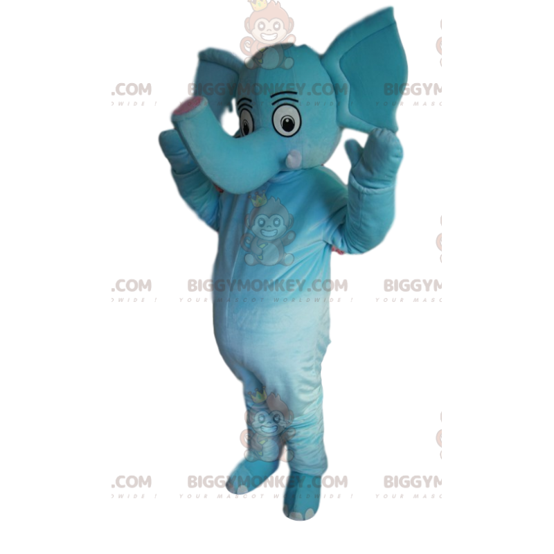 Blauwe olifant BIGGYMONKEY™ mascottekostuum met schattige slurf