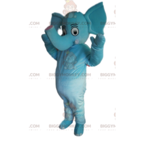 Traje de mascote de elefante azul BIGGYMONKEY™ com tronco fofo