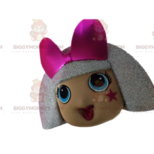 Mädchen BIGGYMONKEY™ Maskottchen-Kostümkopf mit silbernem Haar