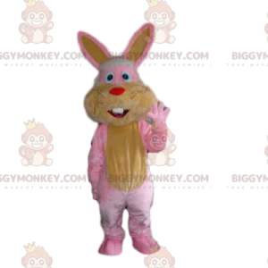 BIGGYMONKEY™ Maskotdräkt Rosa och gul kanin med liten röd nos -
