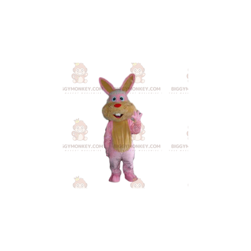 BIGGYMONKEY™ maskotkostume Pink og gul kanin med lille rød