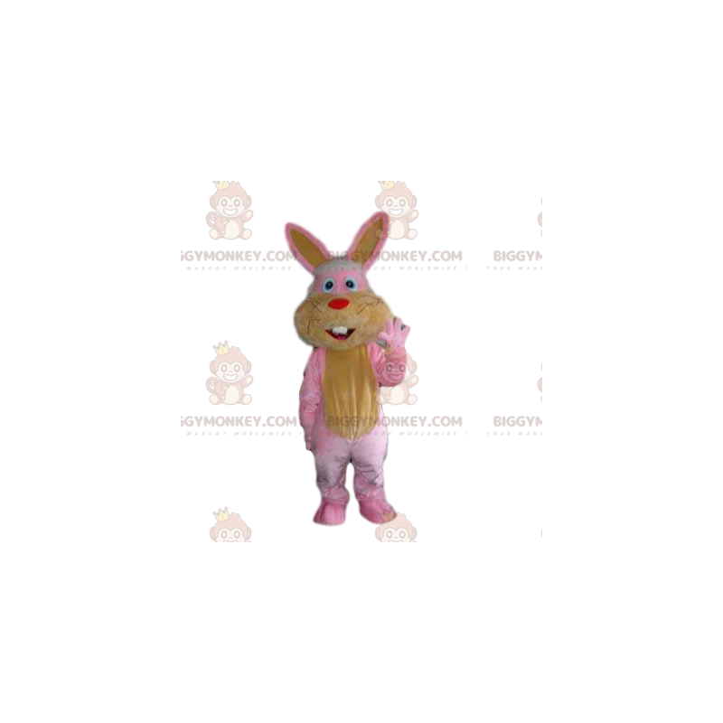 Costume de mascotte BIGGYMONKEY™ de lapin rose et jaune avec un