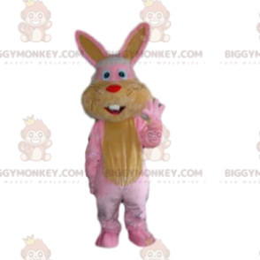 BIGGYMONKEY™ mascottekostuum roze en geel konijn met kleine
