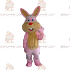 Costume de mascotte BIGGYMONKEY™ de lapin rose et jaune avec un