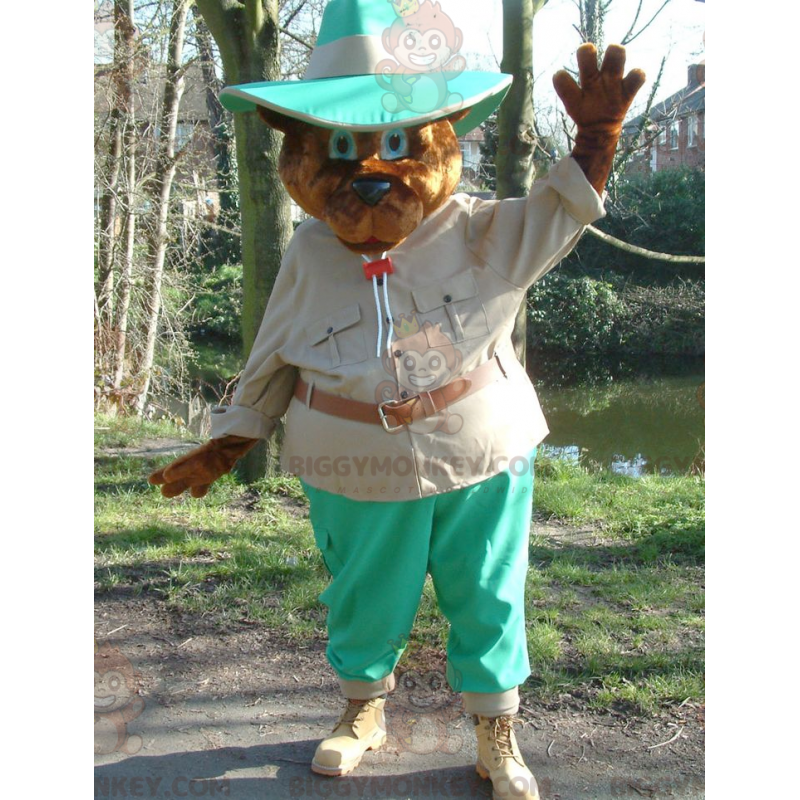 BIGGYMONKEY™ Brown Bear Mascot Costume In Explorer Outfit -