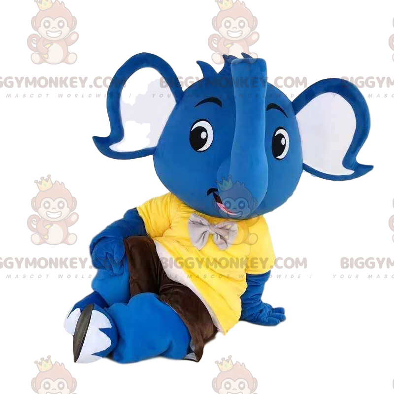 Costume mascotte BIGGYMONKEY™ da elefantino blu con t-shirt