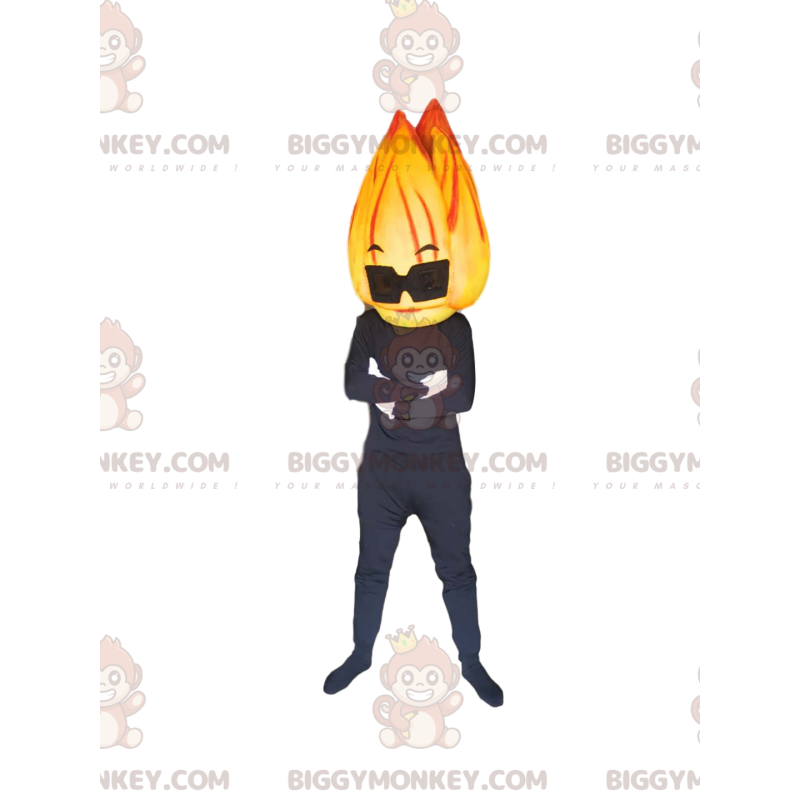 Black Character BIGGYMONKEY™ Maskotdräkt med Flame Head -