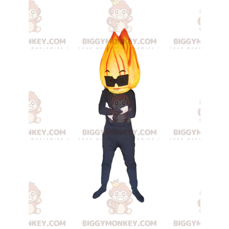 Kostým maskota s černou postavou BIGGYMONKEY™ s hlavou plamene