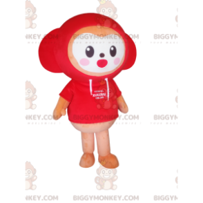 BIGGYMONKEY™ maskotdräkt av liten orange nallebjörn med en röd