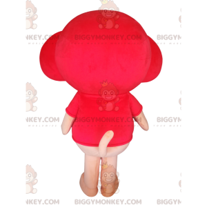 BIGGYMONKEY™ maskotdräkt av liten orange nallebjörn med en röd