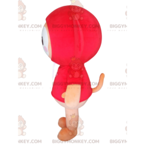BIGGYMONKEY™ maskotkostume af lille orange bamse med en rød