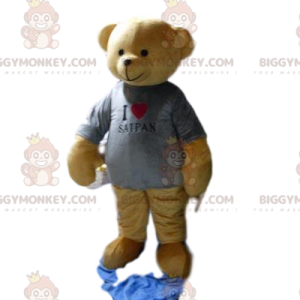 Brun björnunge BIGGYMONKEY™ maskotdräkt med grå t-shirt -