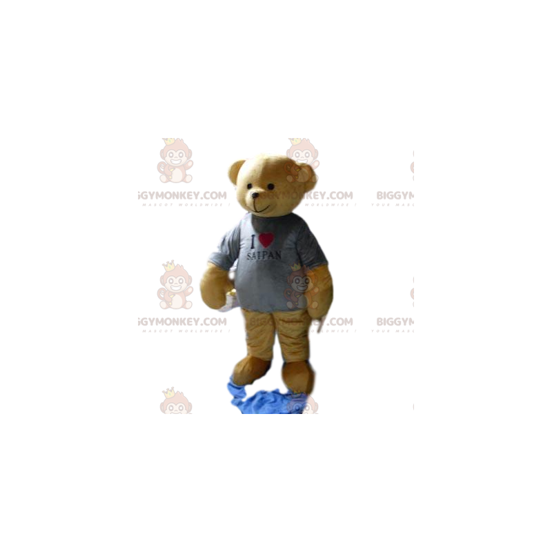 Brown Bear Cub BIGGYMONKEY™ maskottiasu harmaalla T-paidalla -