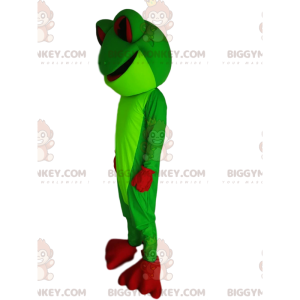 Modelo de sapo verde neon com olhos vermelhos e patas –