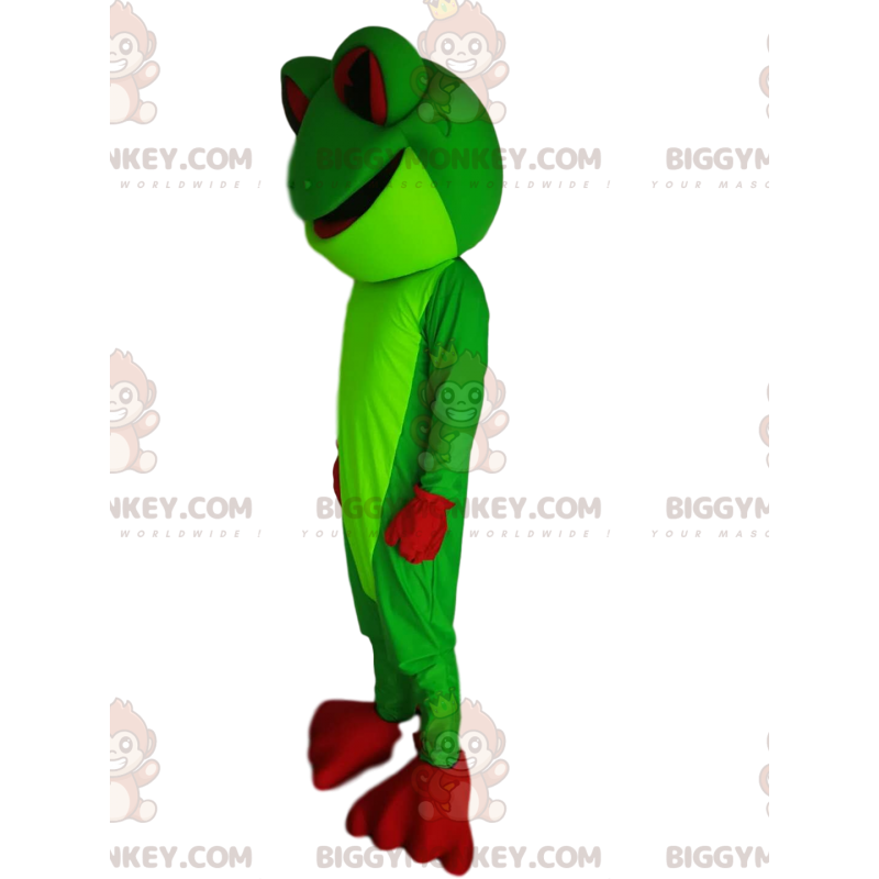 Modelo de rana verde neón con ojos y patas rojas -
