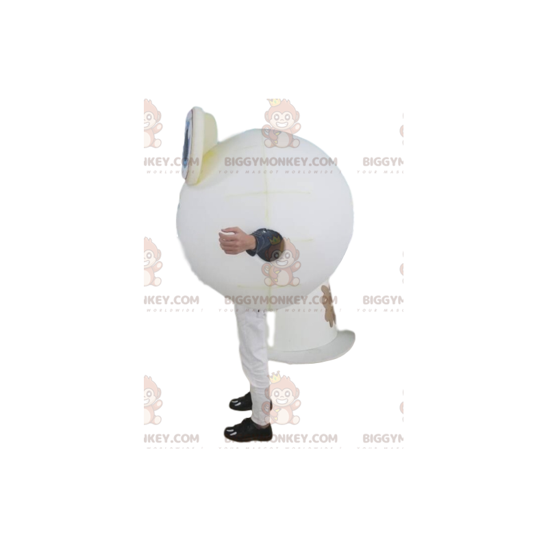 BIGGYMONKEY™ maskottiasu, pyöreä valkoinen hahmo sinisillä